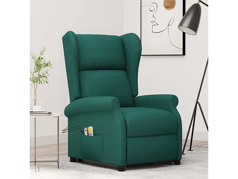 Poltrona elevatória de massagens tecido verde-escuro
