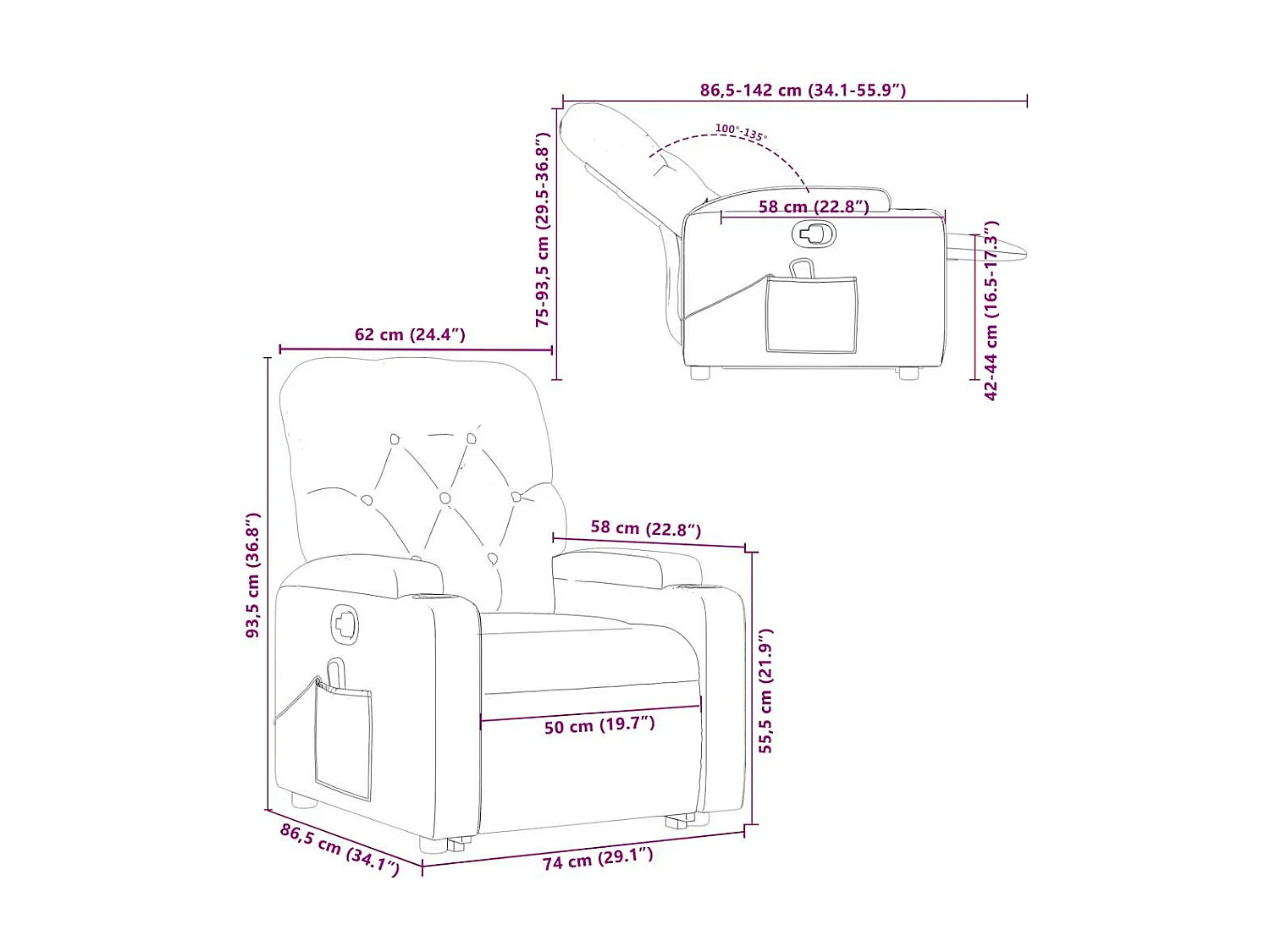 Sillón reclinable de masaje de pie cuero artificial rojo