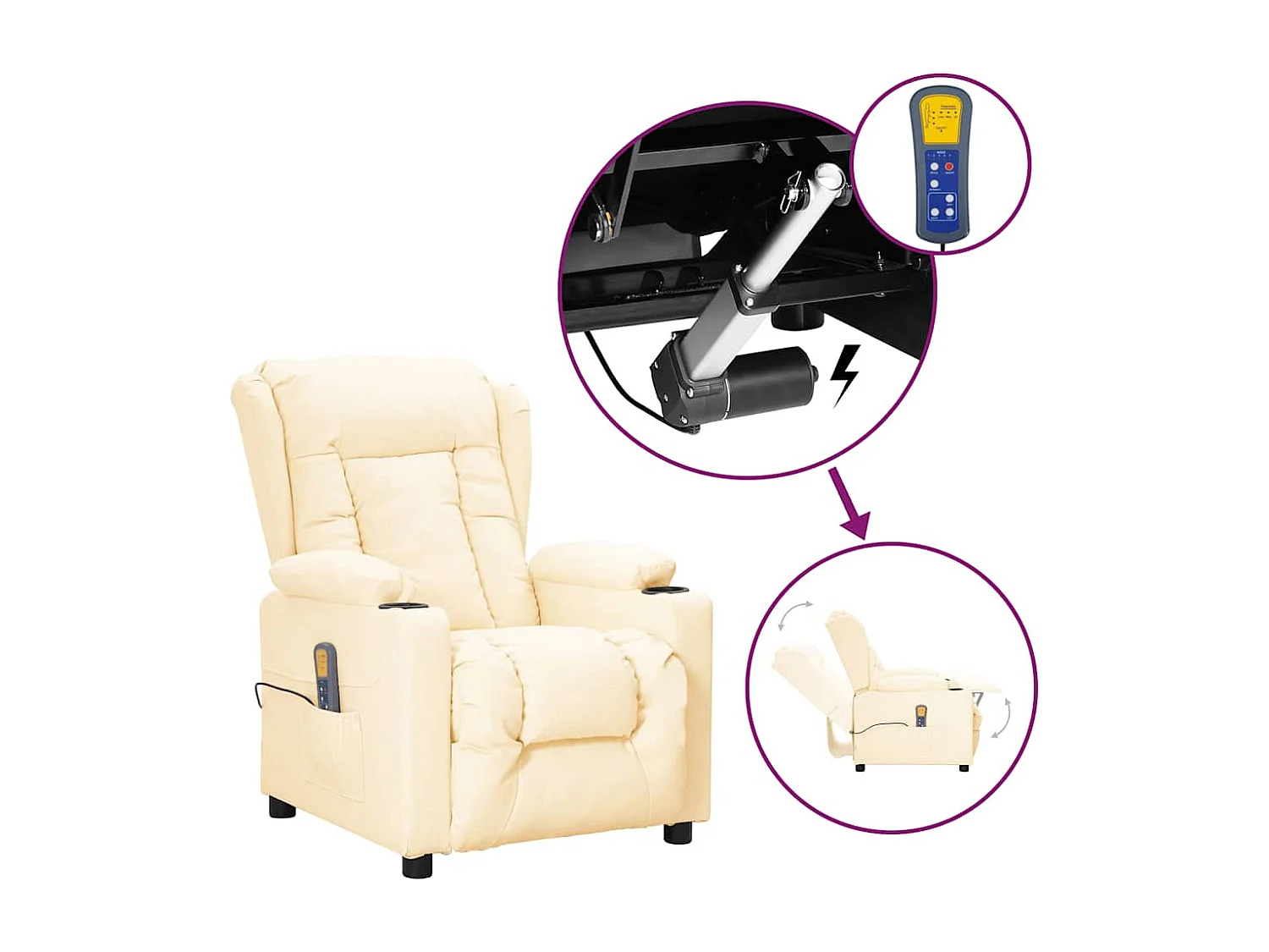 Sillón de masaje elevable cuero sintético crema