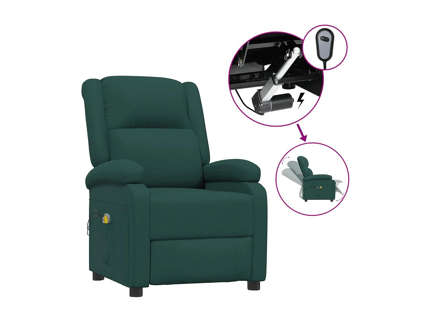 Poltrona de massagens elétrica tecido verde-escuro