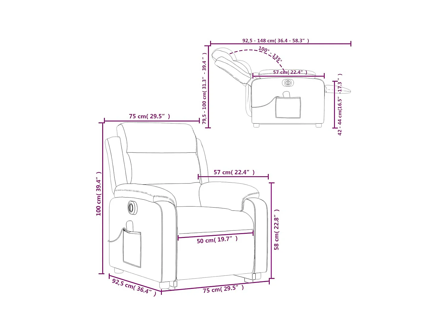 Fauteuil inclinable de massage électrique cappuccino similicuir