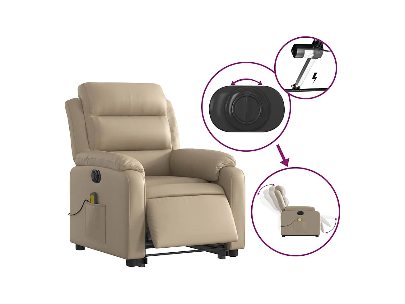 Fauteuil inclinable de massage électrique cappuccino similicuir