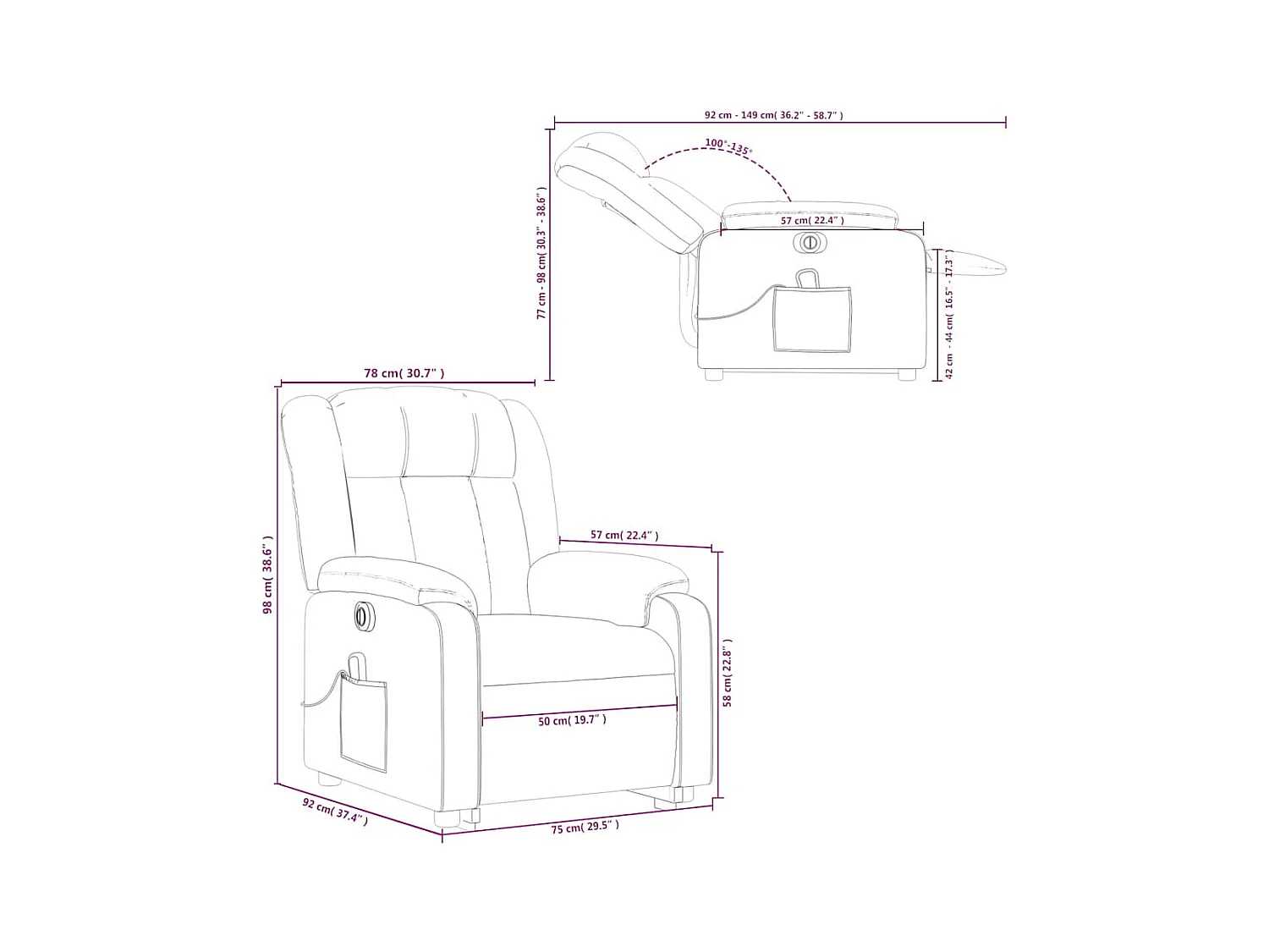 Fauteuil inclinable de massage électrique Rouge bordeaux Tissu