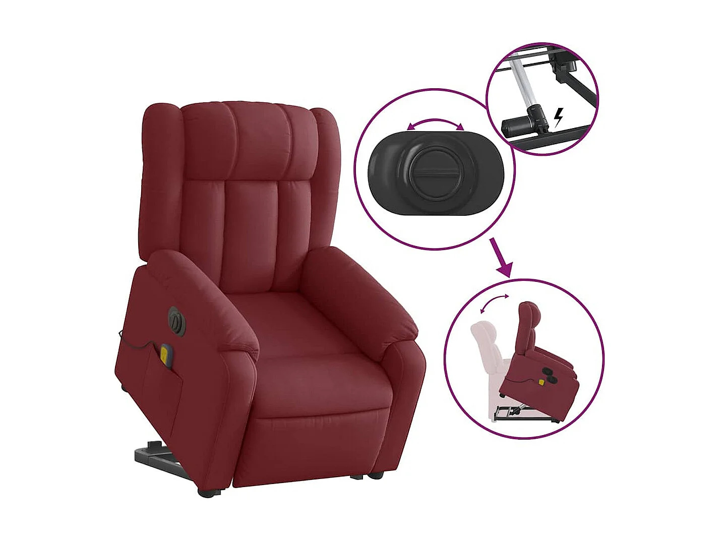 Fauteuil inclinable de massage électrique Rouge bordeaux Tissu