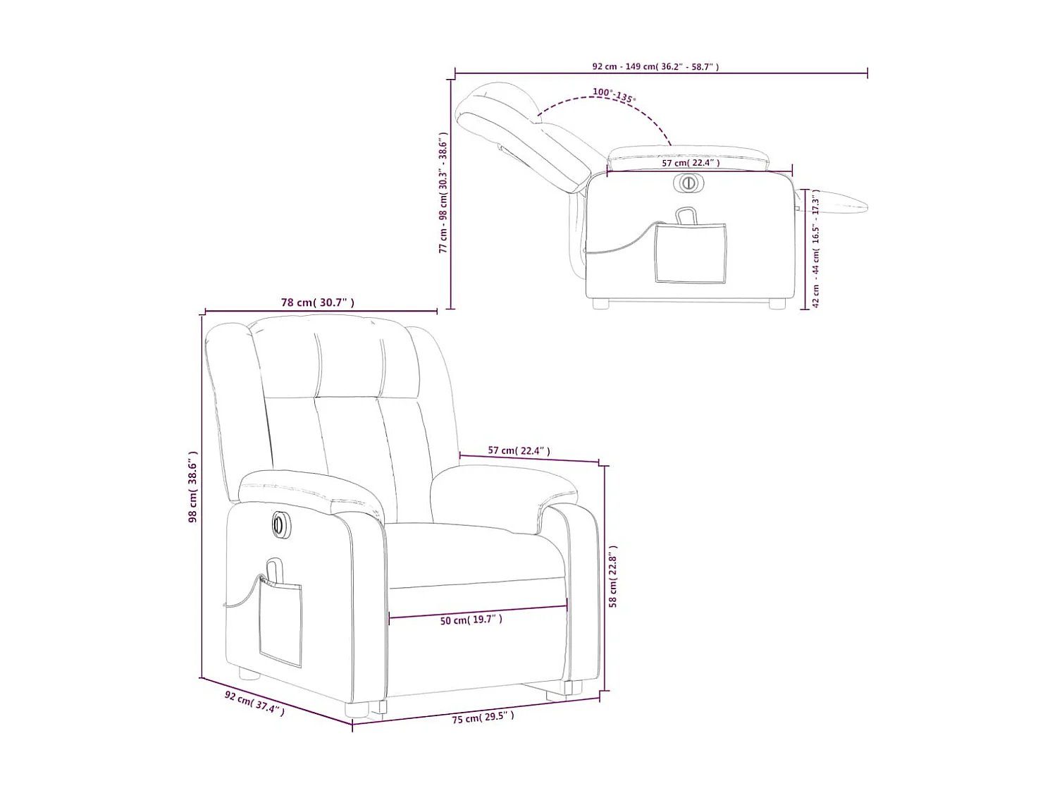 Elektrischer Massagesessel mit Aufstehhilfe Weinrot Stoff