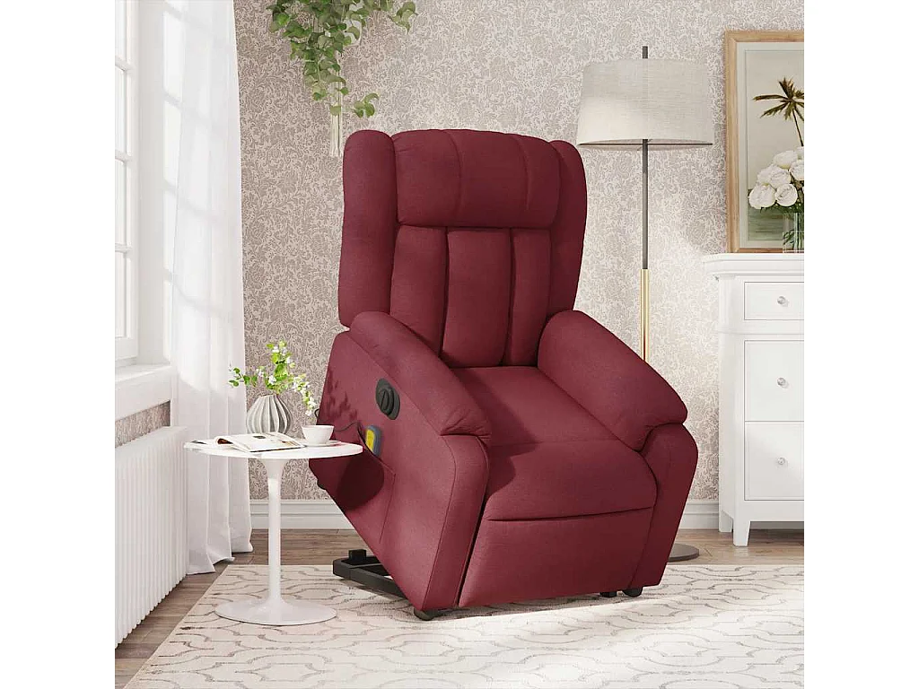 Elektrischer Massagesessel mit Aufstehhilfe Weinrot Stoff