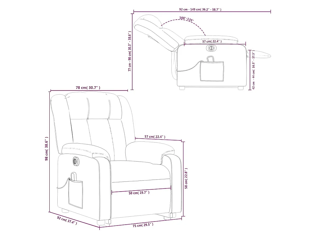 Fauteuil inclinable de massage électrique Rouge bordeaux Tissu