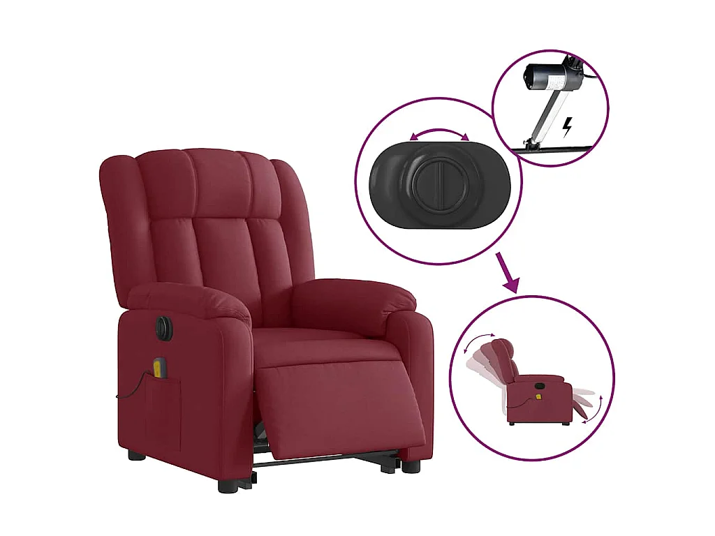 Fauteuil inclinable de massage électrique Rouge bordeaux Tissu