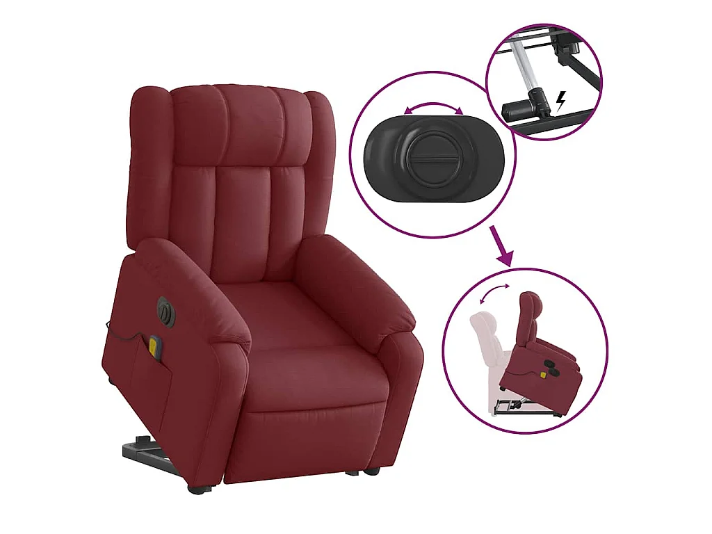 Fauteuil inclinable de massage électrique Rouge bordeaux Tissu