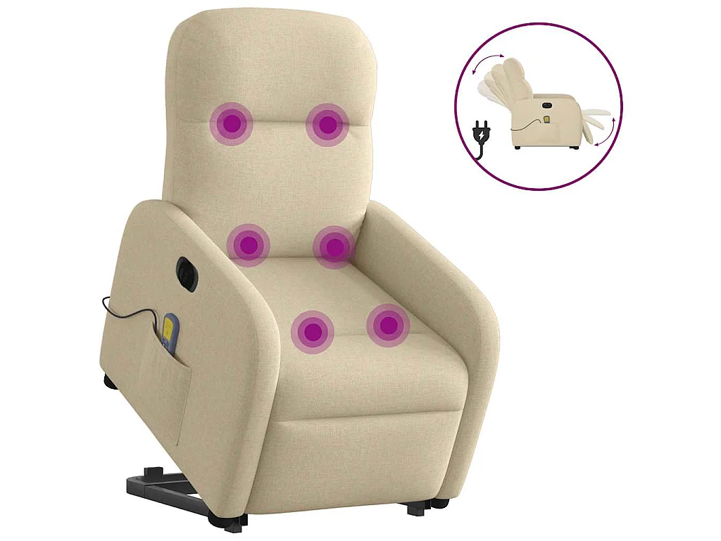 Elektrischer Massagesessel mit Aufstehhilfe Creme Stoff