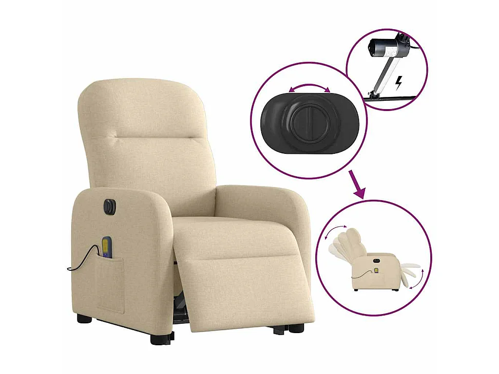 Elektrischer Massagesessel mit Aufstehhilfe Creme Stoff