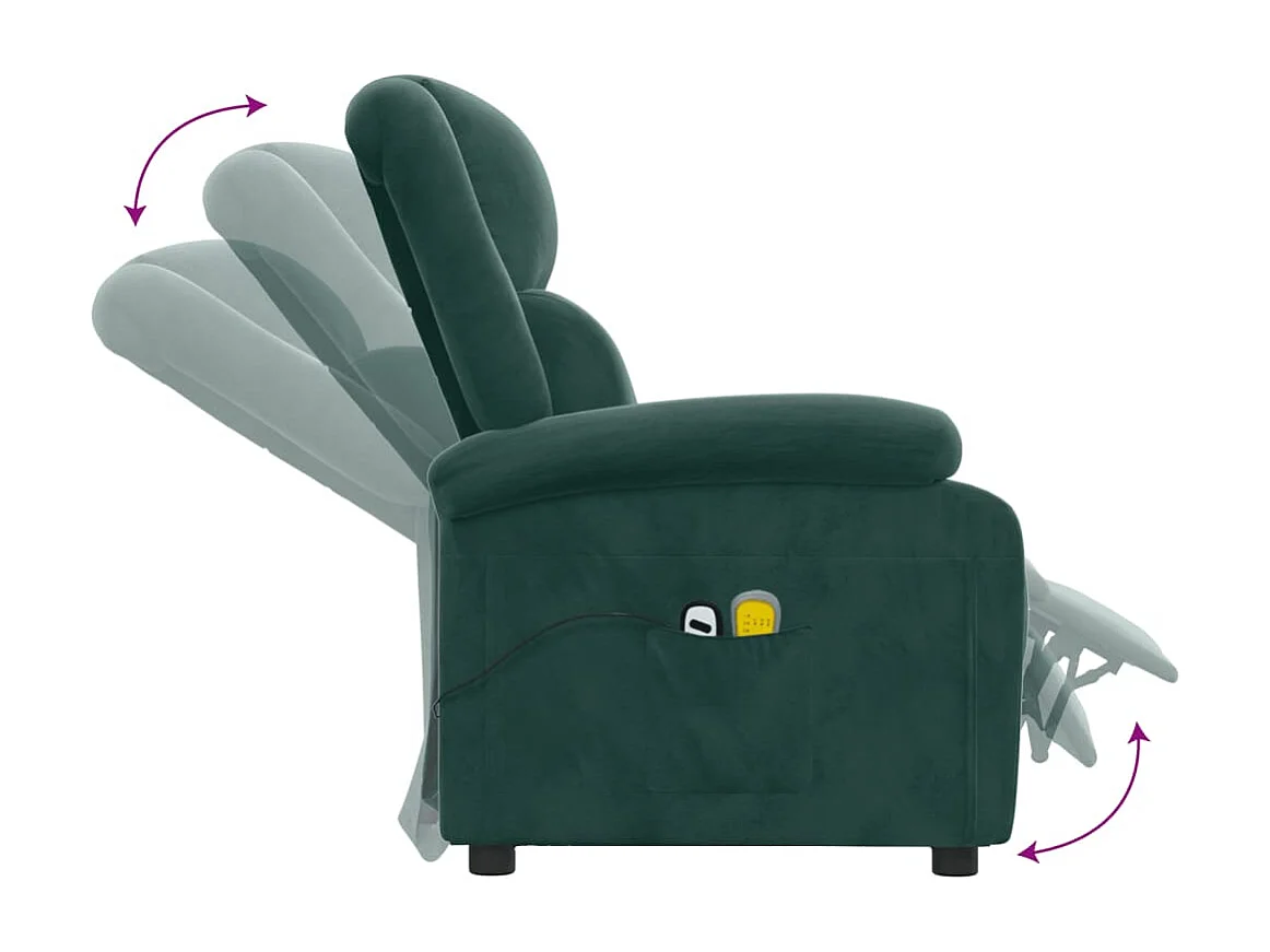 Poltrona de massagens elétrica veludo verde-escuro