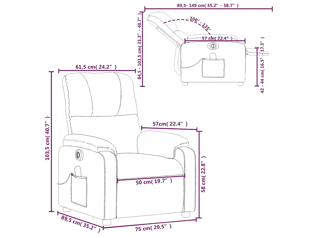 Fauteuil inclinable de massage électrique taupe