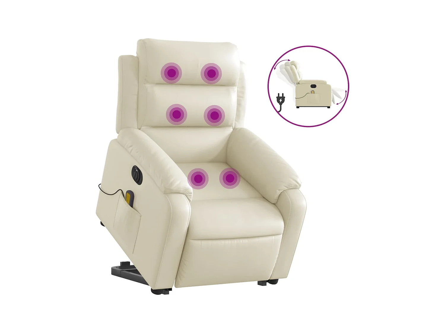 Fauteuil inclinable de massage électrique crème similicuir