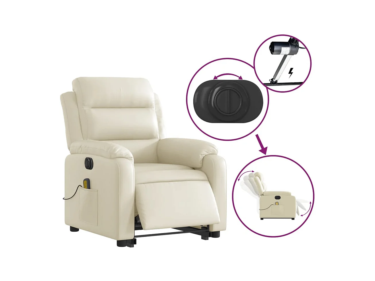 Fauteuil inclinable de massage électrique crème similicuir