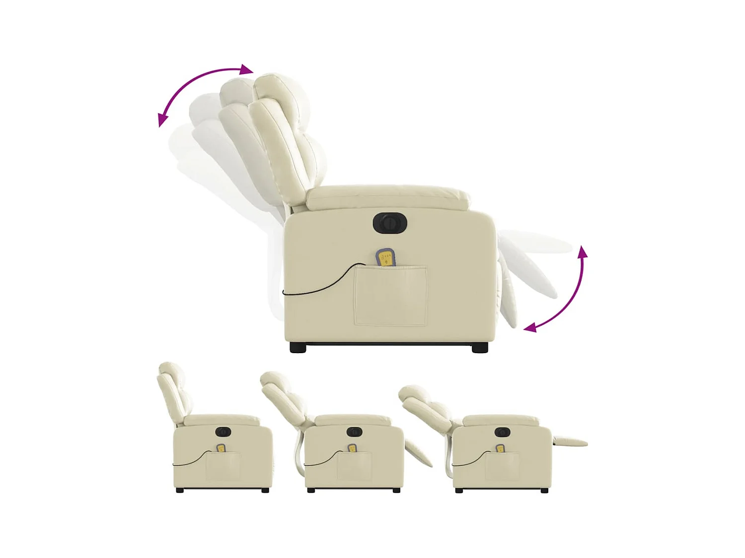 Fauteuil inclinable de massage électrique crème similicuir