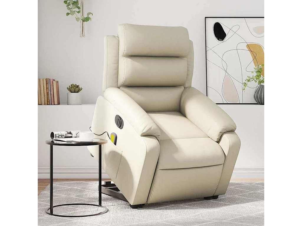 Fauteuil inclinable de massage électrique crème similicuir