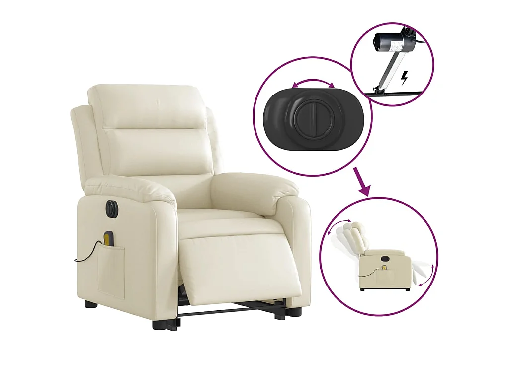 Fauteuil inclinable de massage électrique crème similicuir