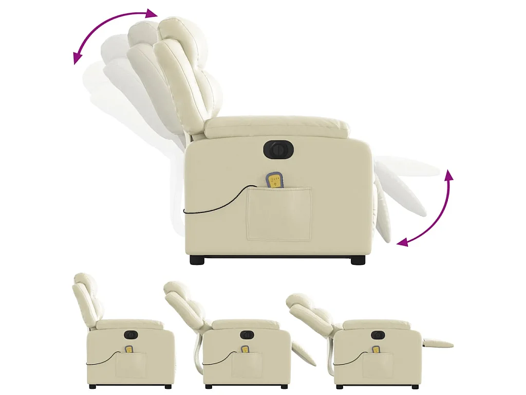 Fauteuil inclinable de massage électrique crème similicuir