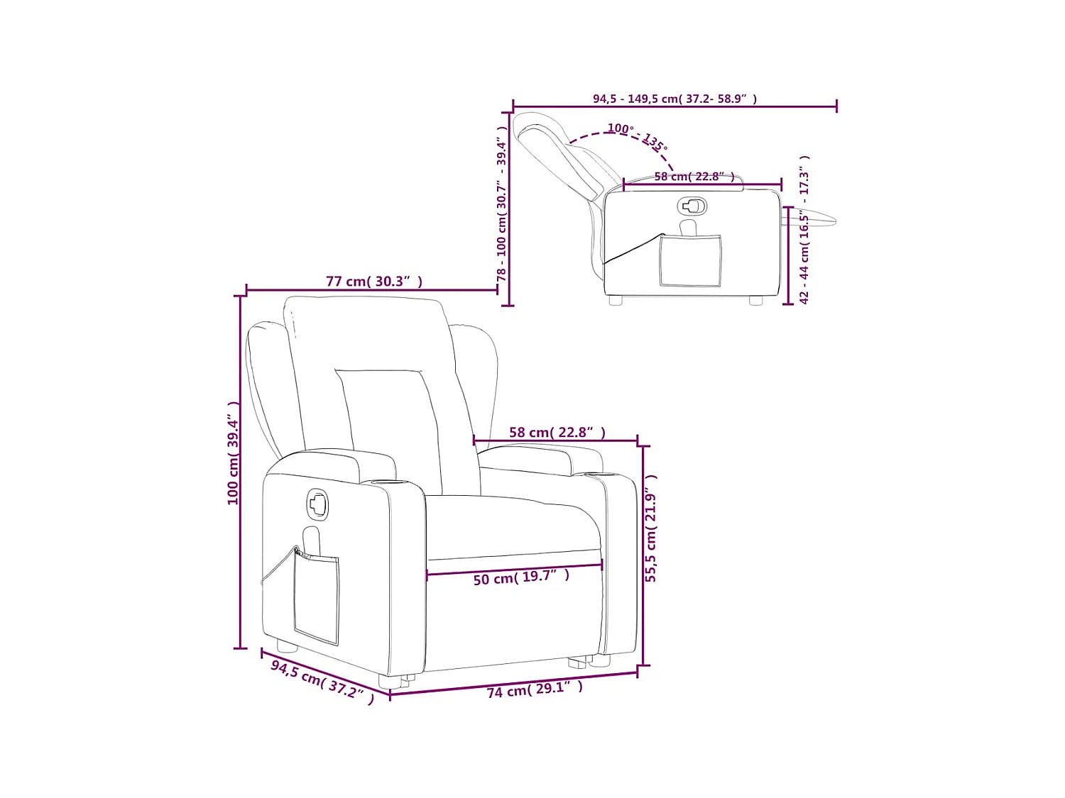 Fauteuil inclinable de massage Taupe Tissu