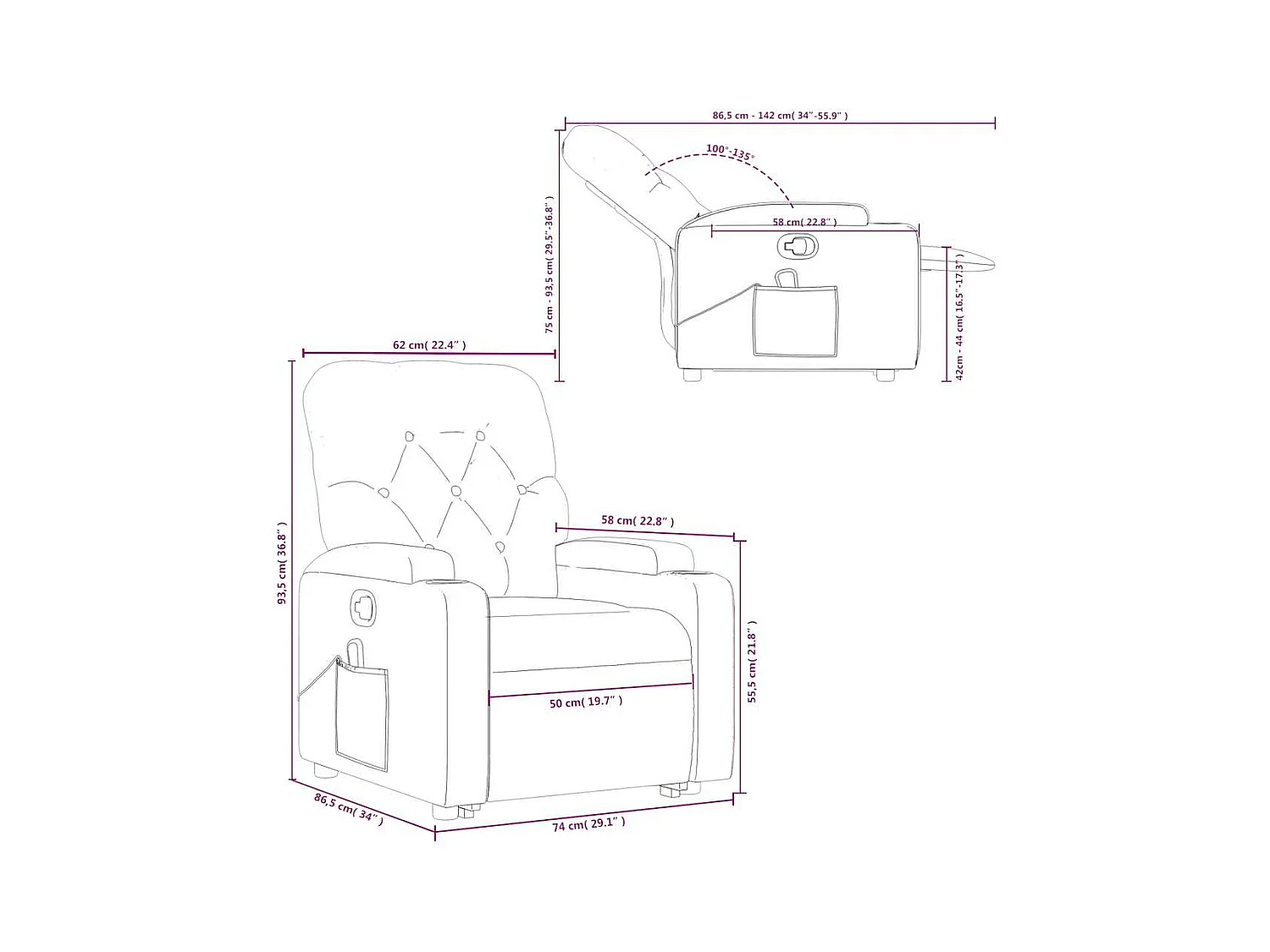 Fauteuil inclinable de massage Marron Similicuir