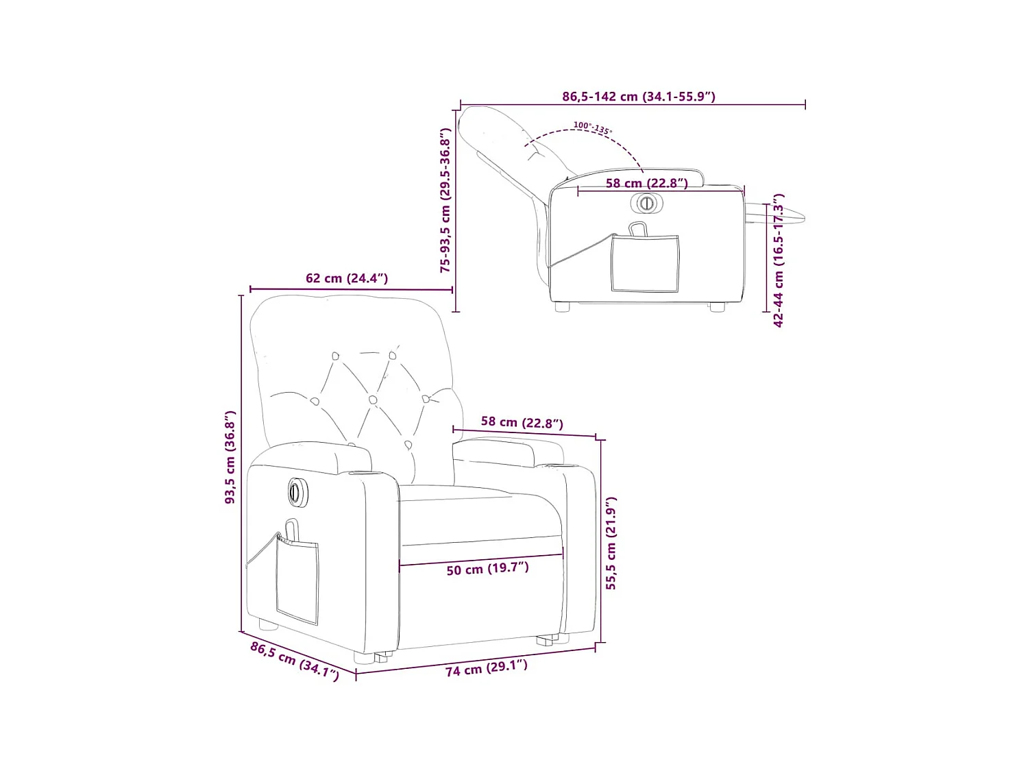 Fauteuil inclinable de massage électrique rouge similicuir