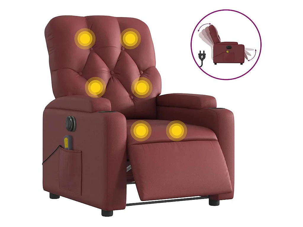 Massagesessel Elektrisch Weinrot Kunstleder