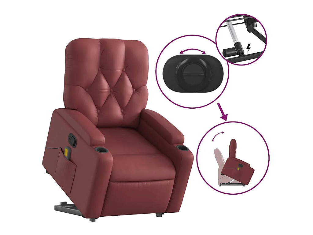 Poltrona Alzapersone Massaggi Reclinabile Rosso Vino Similpelle