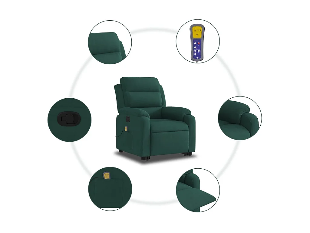 Fauteuil de massage inclinable Vert foncé Velours