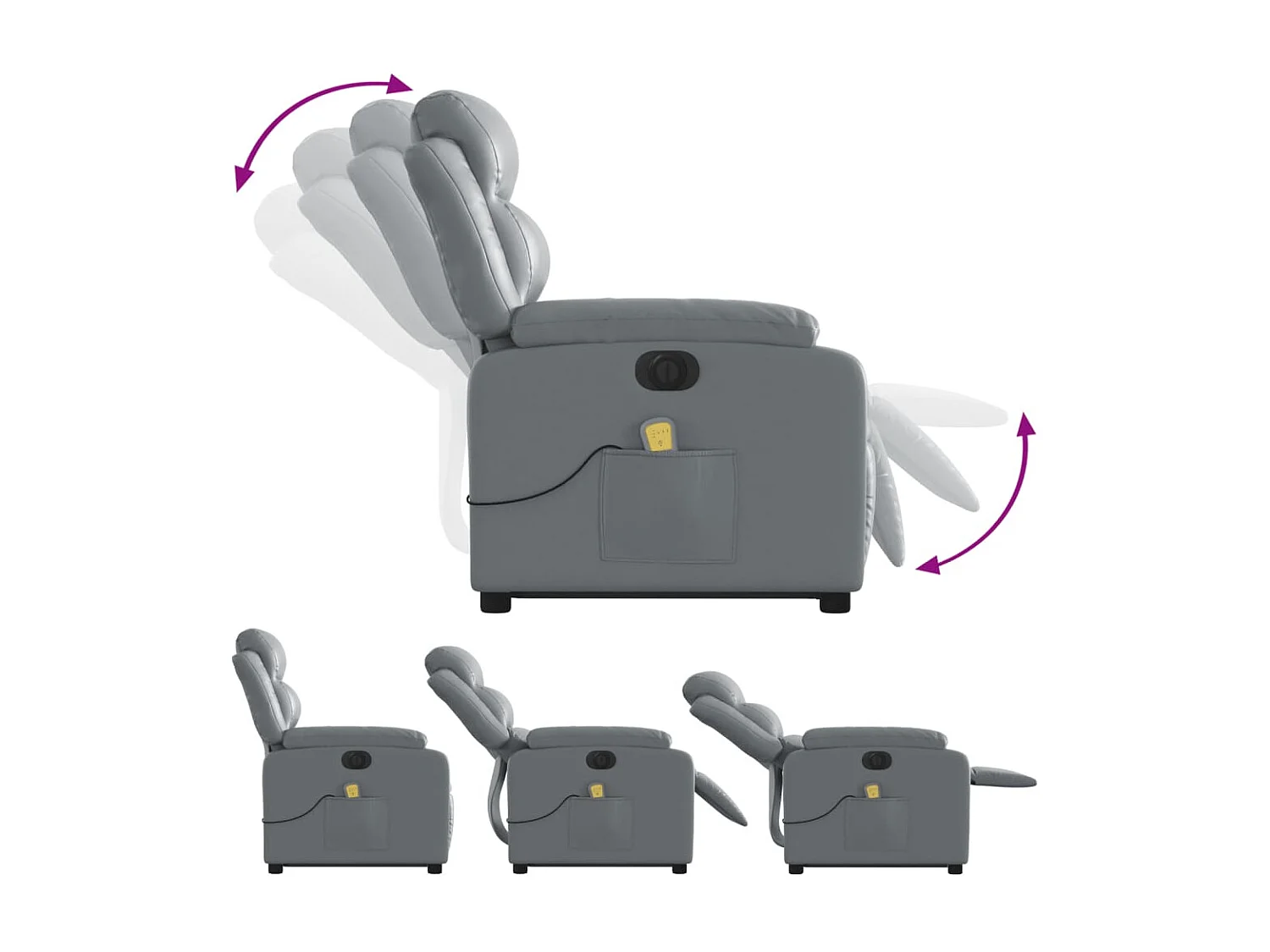 Sillón de masaje elevable eléctrico cuero sintético gris