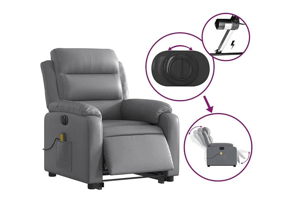Fauteuil inclinable de massage électrique gris similicuir