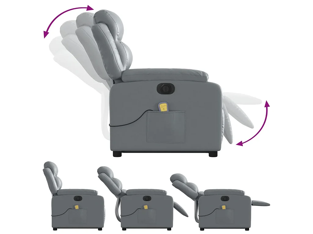 Fauteuil inclinable de massage électrique gris similicuir