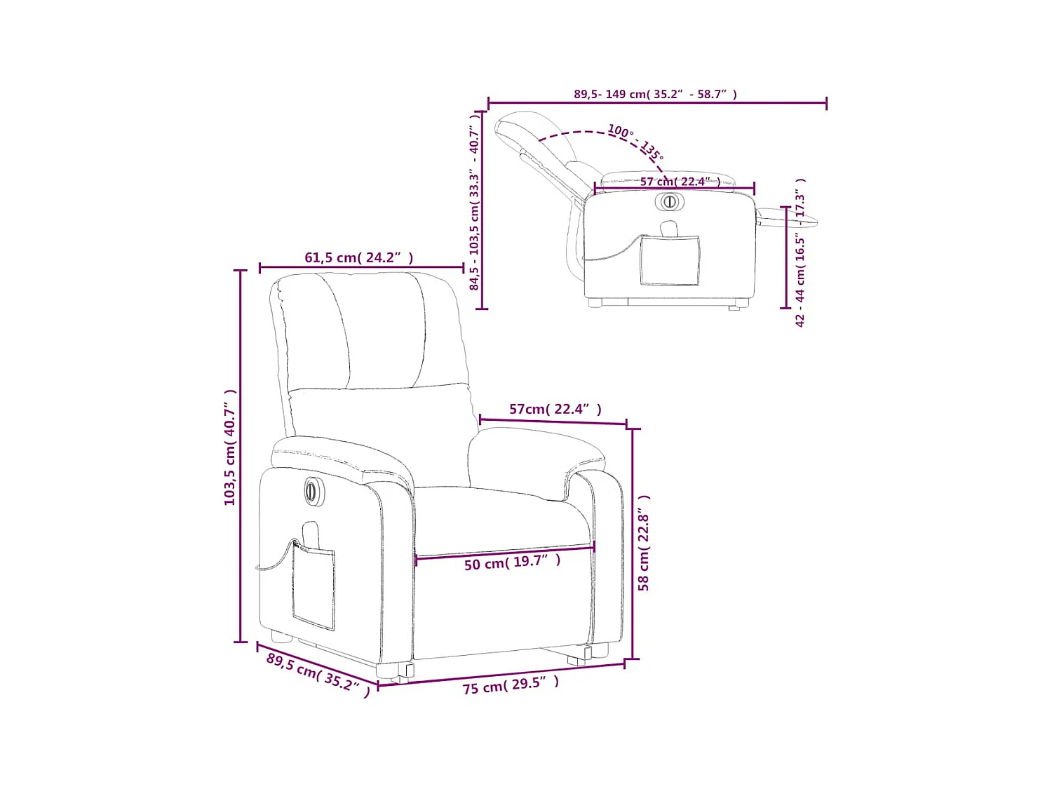 Fauteuil inclinable de massage électrique taupe