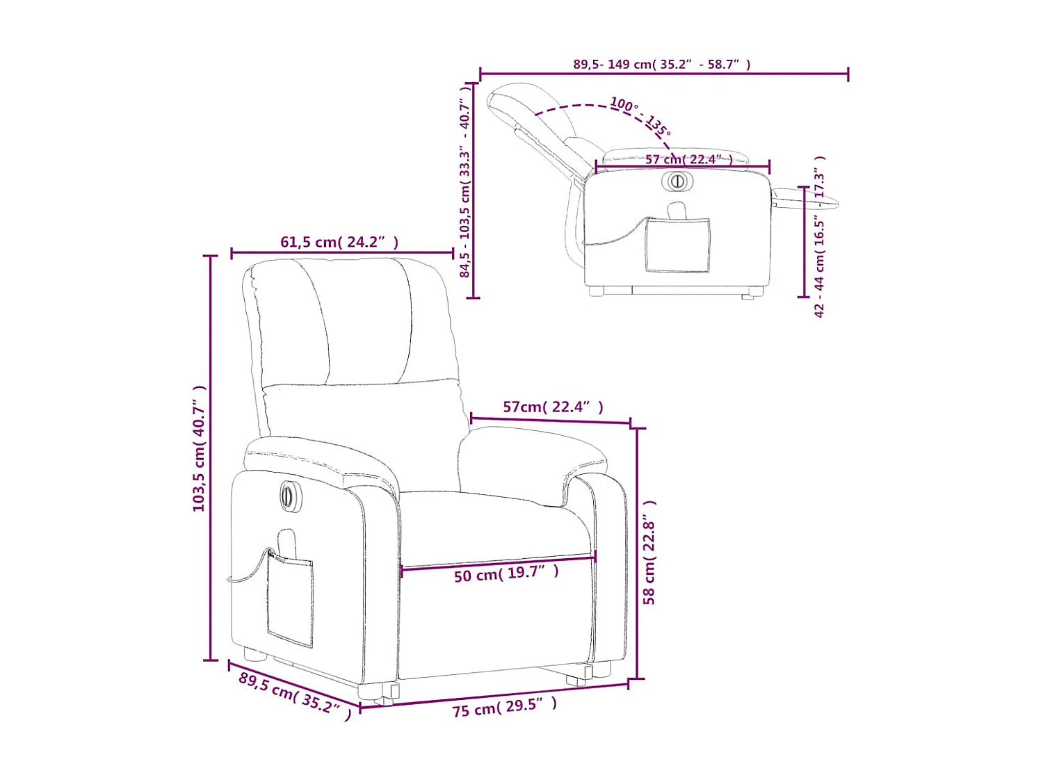 Fauteuil inclinable de massage électrique taupe