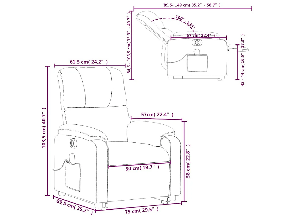 Fauteuil inclinable de massage électrique taupe