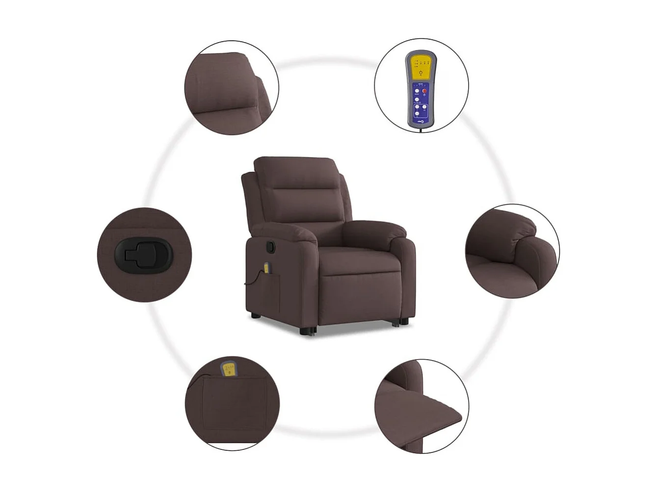 Massagesessel mit Aufstehhilfe Dunkelbraun Stoff