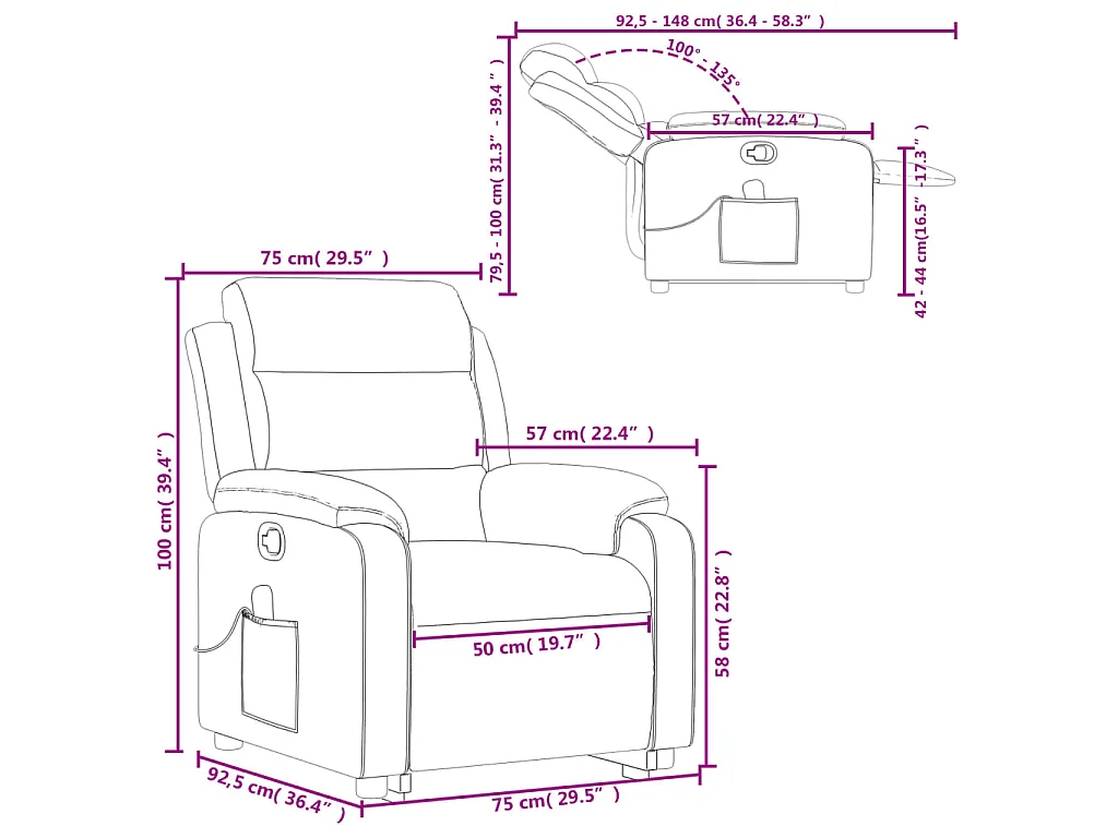 Fauteuil inclinable de massage Marron foncé Tissu