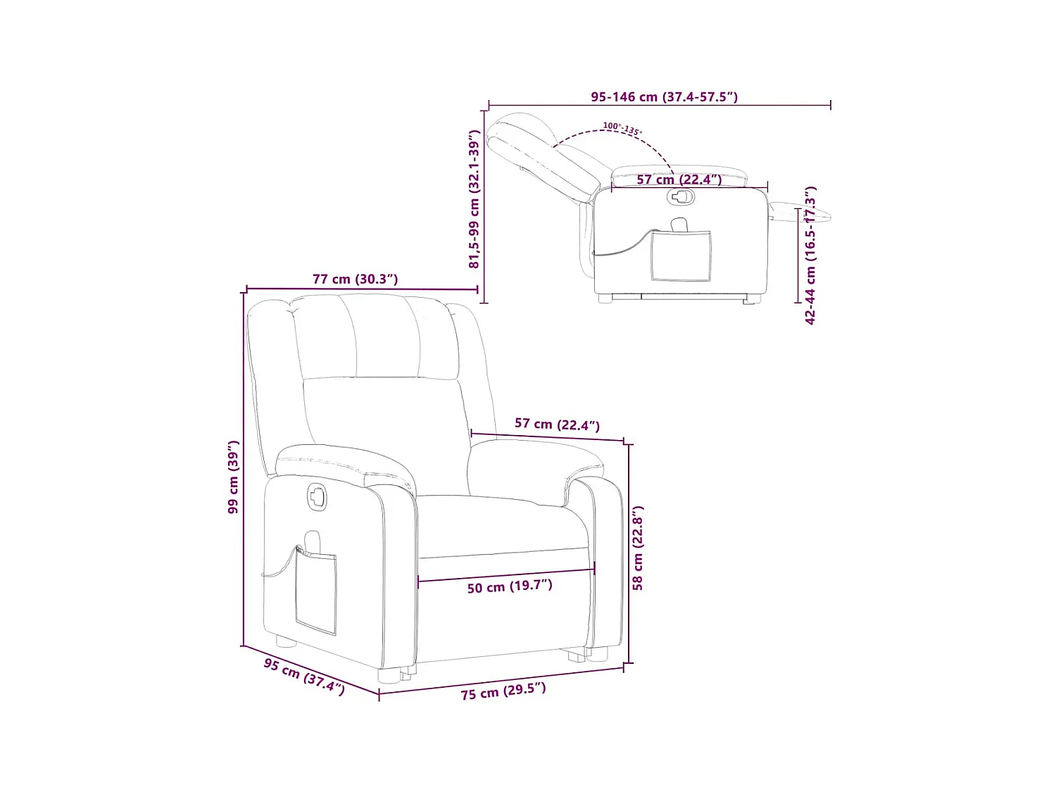 Fauteuil inclinable de massage Crème Tissu