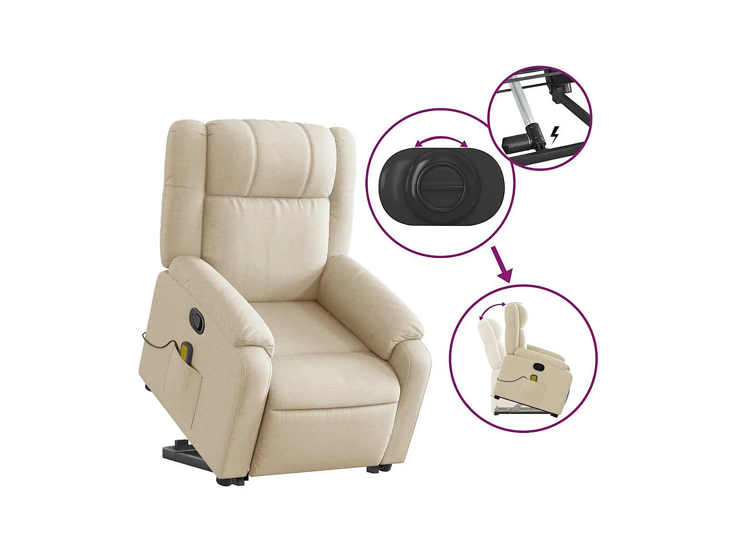 Fauteuil inclinable de massage Crème Tissu