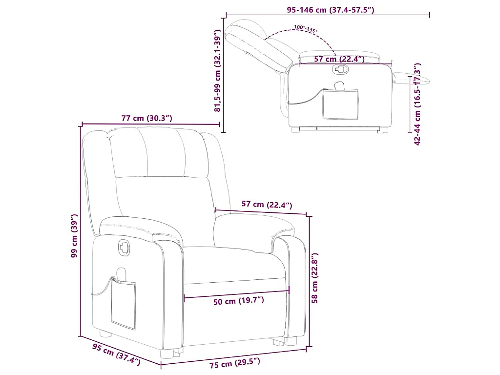 Fauteuil inclinable de massage Crème Tissu
