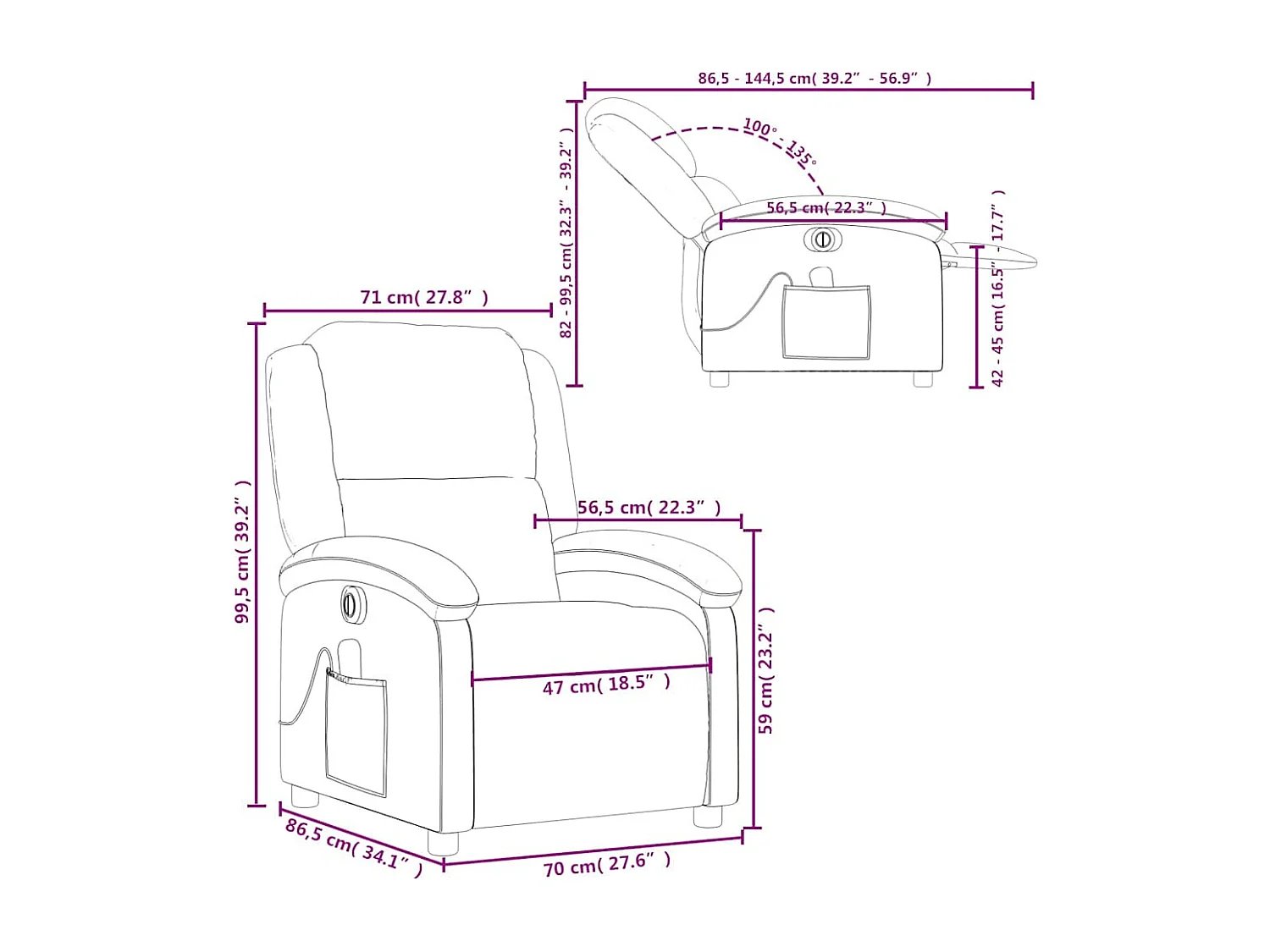 Fauteuil inclinable de massage électrique bleu velours