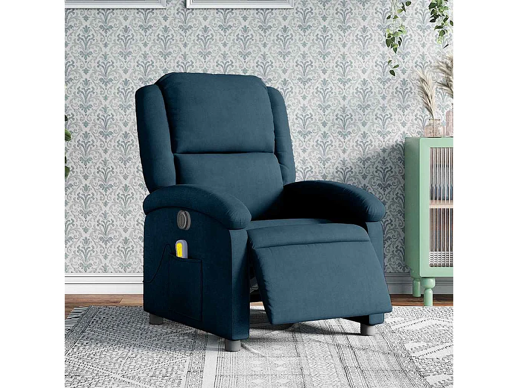 Poltrona Massaggiante Reclinabile Elettrica Blu in Velluto