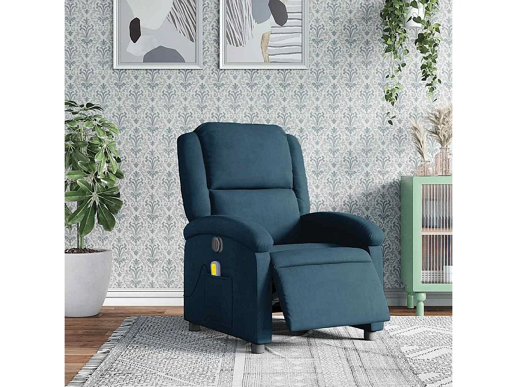 Poltrona Massaggiante Reclinabile Elettrica Blu in Velluto