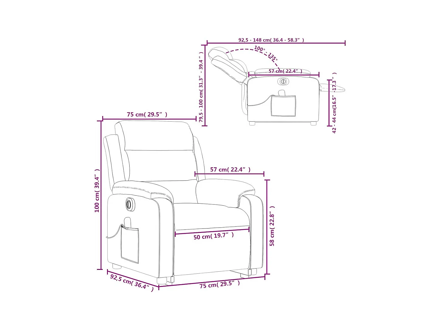 Fauteuil inclinable de massage électrique jaune velours