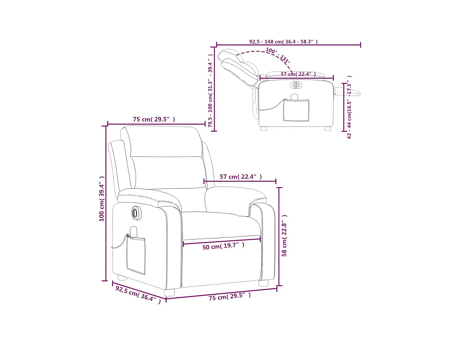 Fauteuil de massage inclinable électrique rouge bordeaux