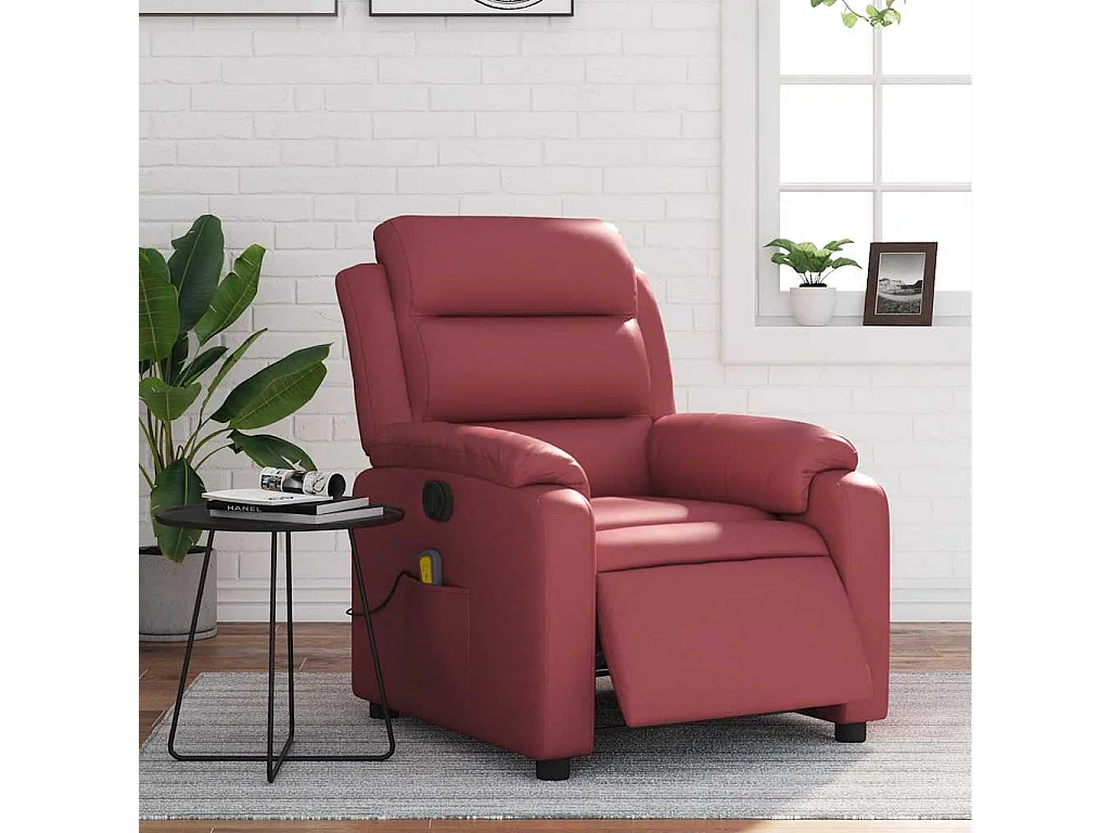 Massagesessel Elektrisch Weinrot Kunstleder