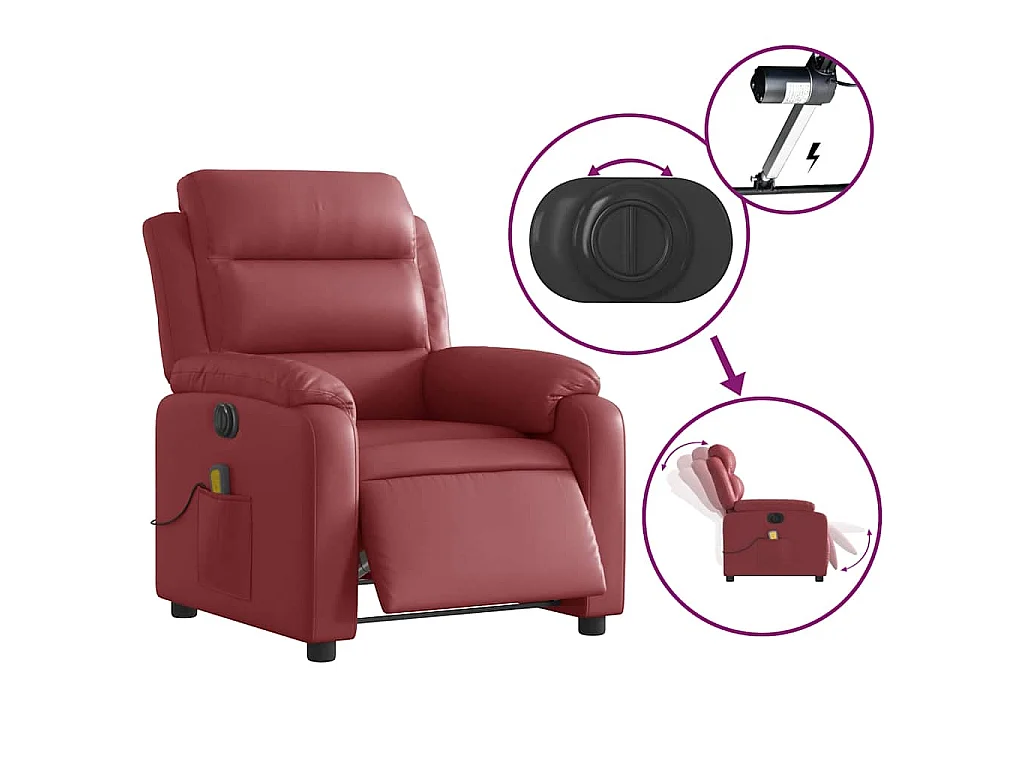 Massagesessel Elektrisch Weinrot Kunstleder