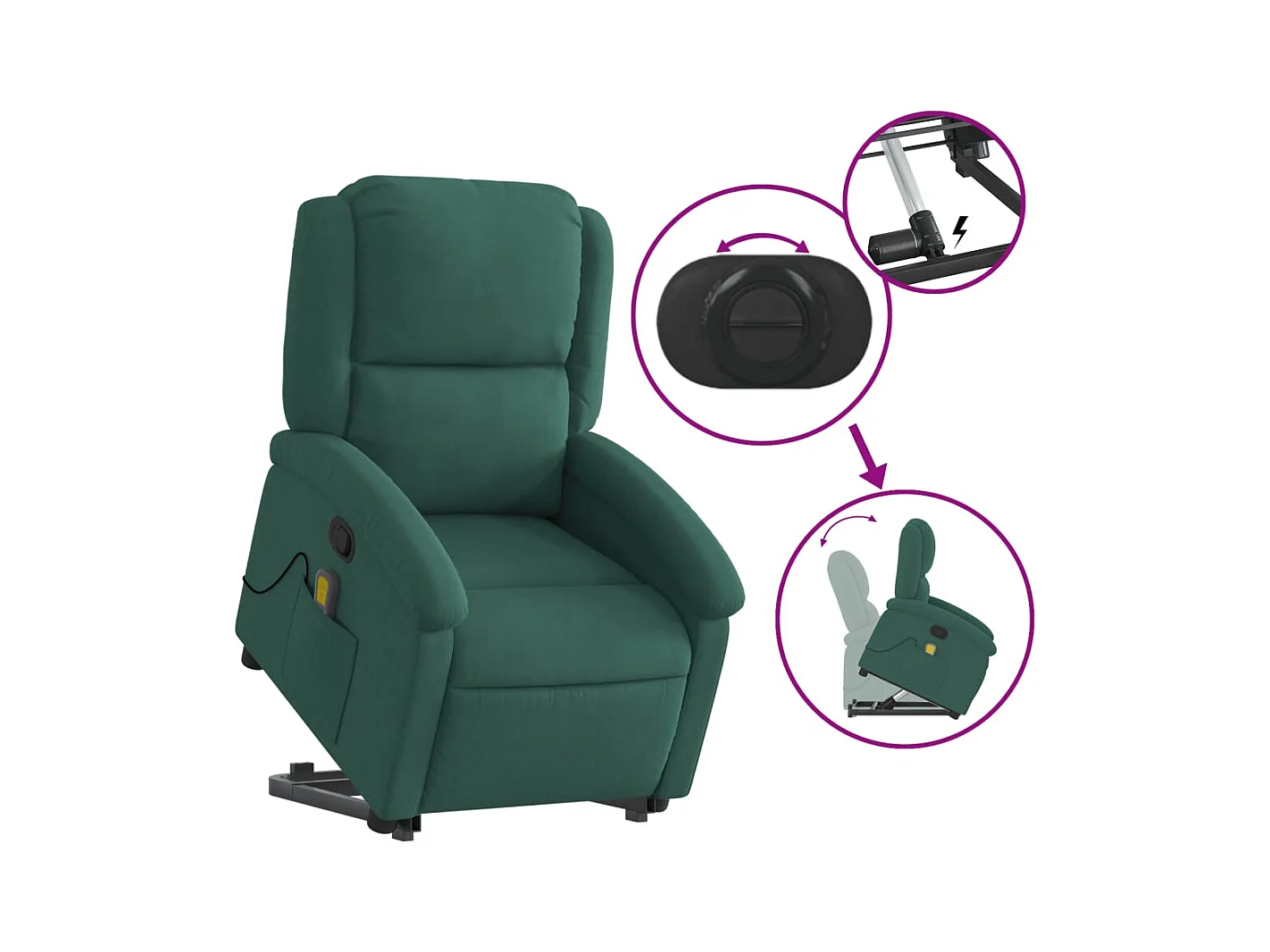 Fauteuil de massage inclinable Vert foncé Velours