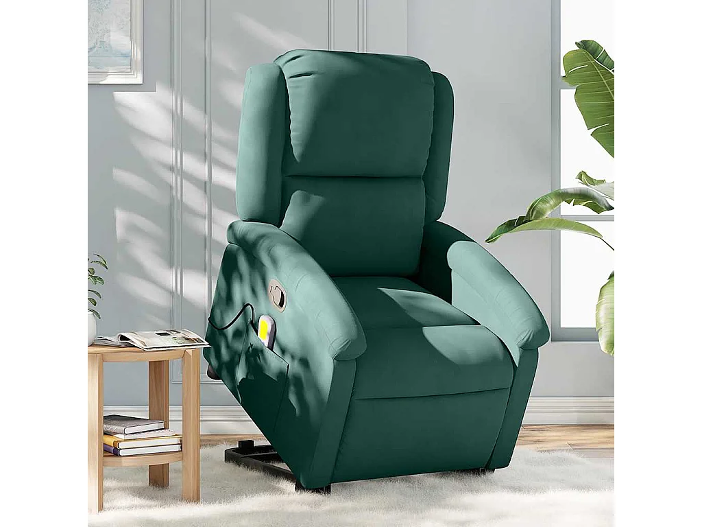 Sillón reclinable de masaje elevable terciopelo verde oscuro