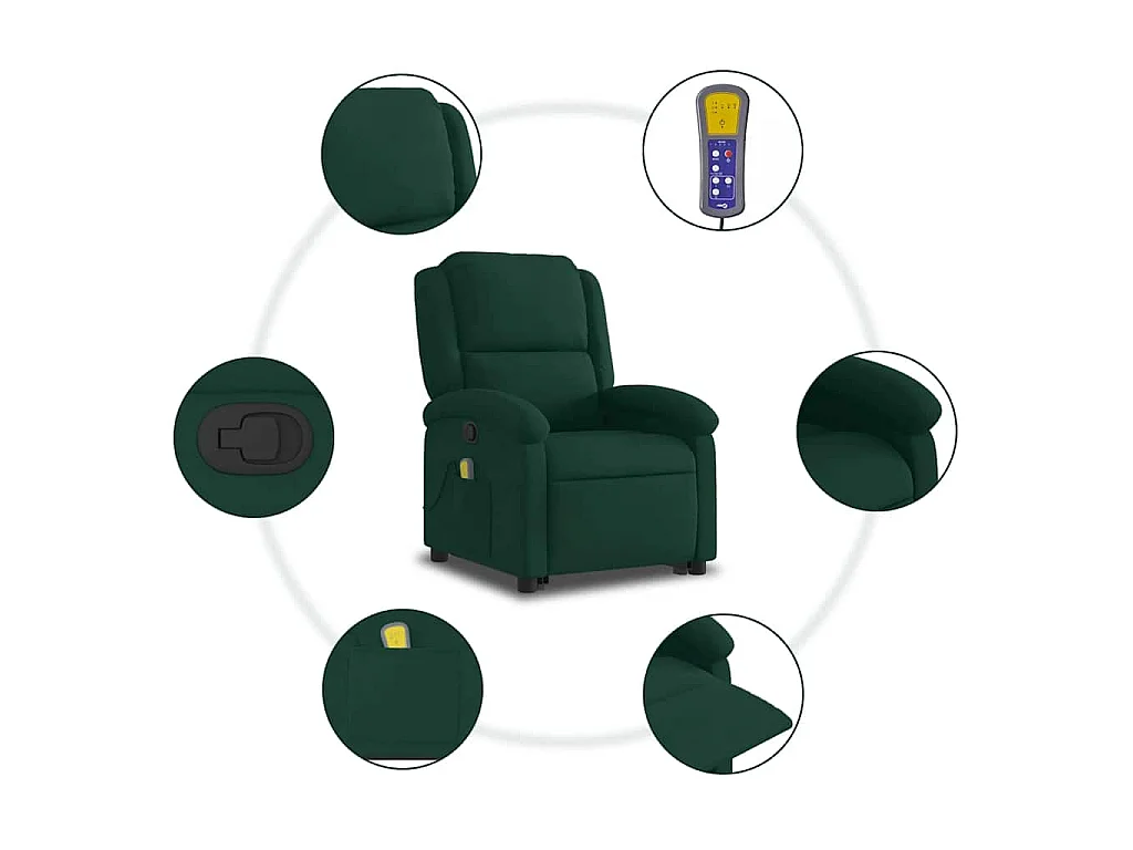 Fauteuil de massage inclinable Vert foncé Velours
